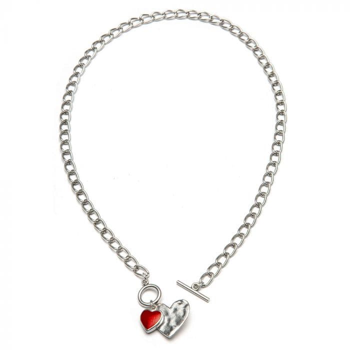 Collana catena t-bar cuore rosso - 1