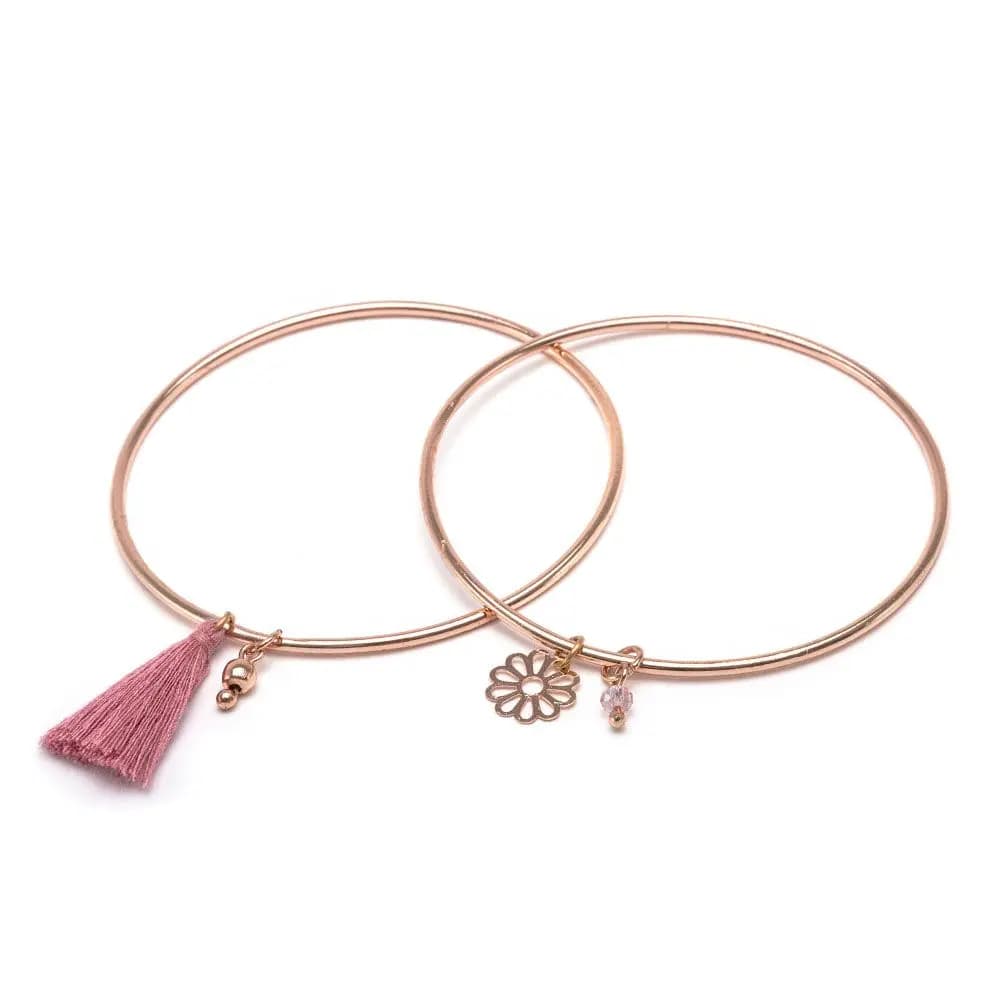 Bracciale 2 bangles tassel/fiori - 1