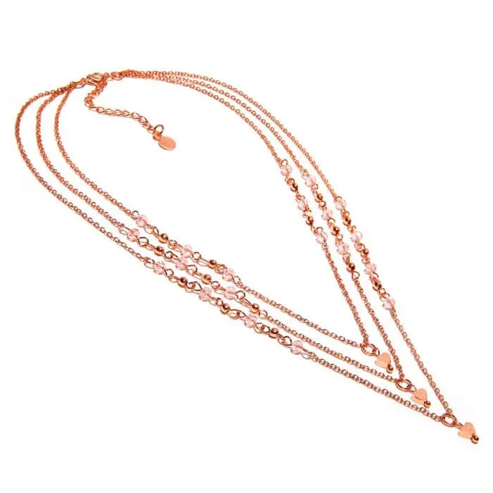 Collana 3 catene cristalli/cuori - 1