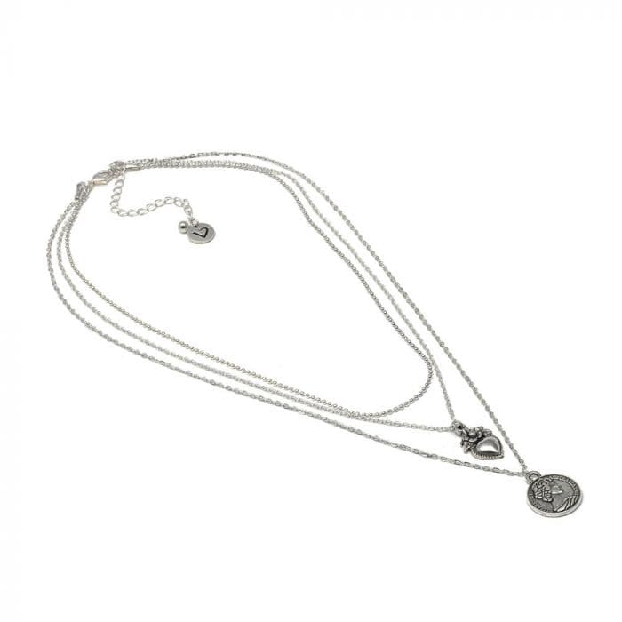Collana 3 catene cuore sacro e moneta - 1