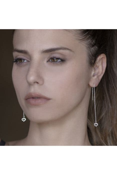 Orecchini micro catena cuori brillanti - 1